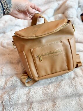 Fawn Design Cognac Leather Backpack with Gold Hardware